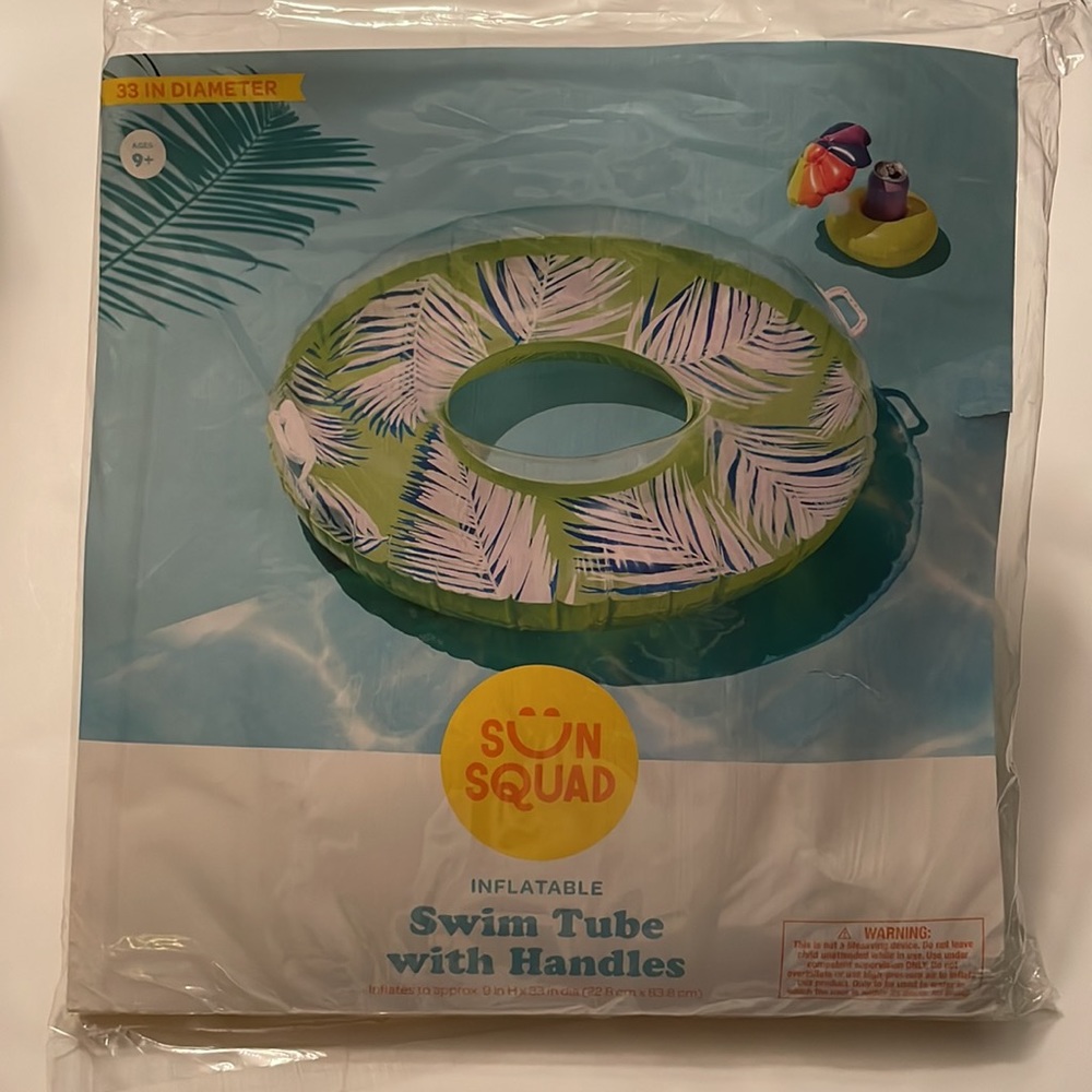 Sun Squad inflatable Swim Tube with handles. Ages 9+. 33 in diameter.